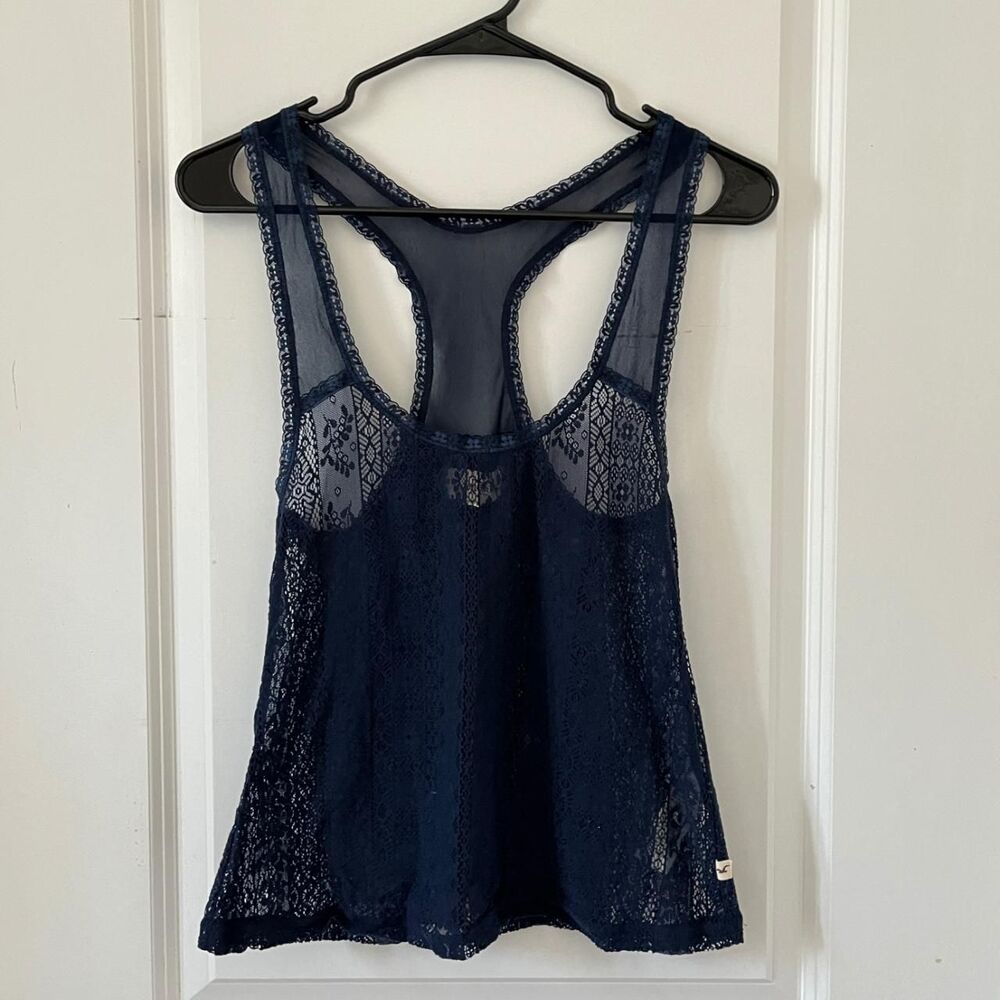 Y2K Vintage Hollister Navy Blue Lace Cover-Up Racerback Tank XS